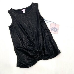 NWT MORE THAN MAGIC Girl's Black Glitter Front Knot Tank Top Size 4/5